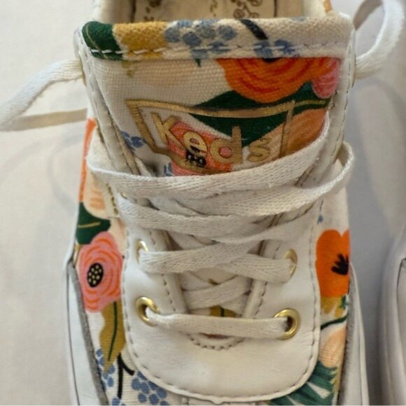 Keds x Rifle Paper Co Tournament Sneaker Lively Floral Fabric White Leather 8.5 - Picture 9 of 12